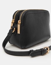 Double Zip Crossbody Bag, Black (BLACK), large