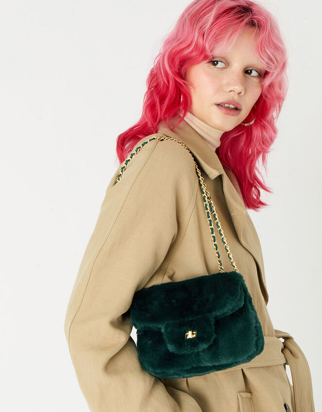 Billie Mini Faux Fur Cross-Body Bag , Green (GREEN), large