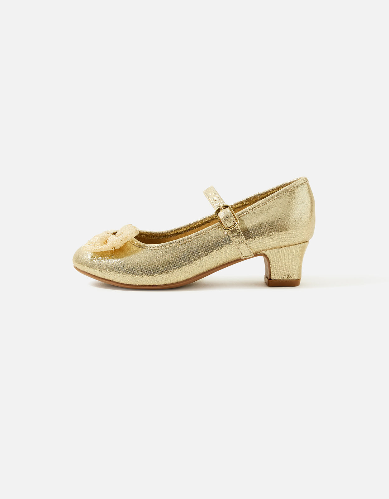 Girls Mesh Bow Flamenco Heels Gold