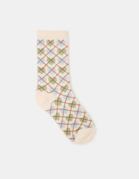 Heart Argyle Print Socks, , large