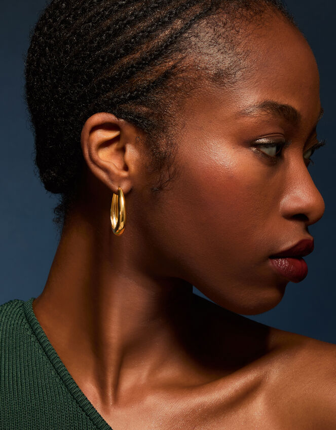 14ct Gold-Plated Large Oval Hoop Earrings, , large