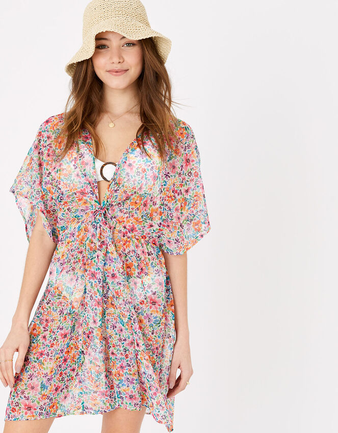 Floral Twist Chiffon Kaftan, Multi (BRIGHTS-MULTI), large