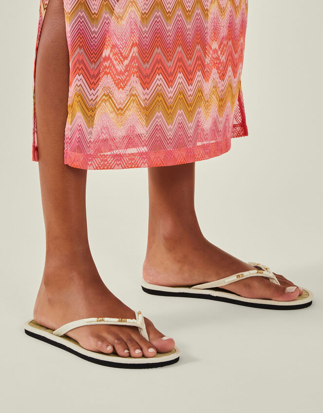 Embroidered Seagrass Flip Flops, Cream (CREAM), large