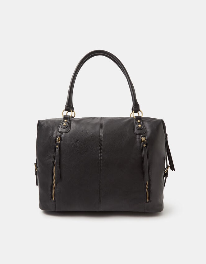 Double Zip Front Shoulder Bag, Black (BLACK), large