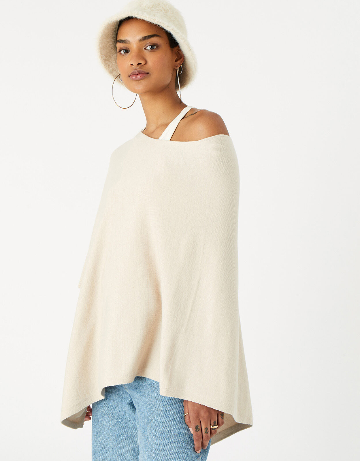 Lightweight Knit Poncho Cream Blanket scarves Accessorize Global