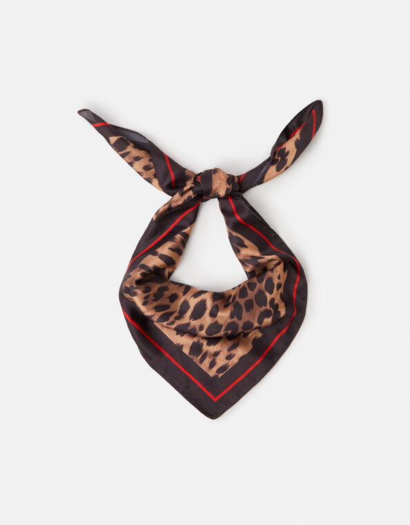 Leopard Print Square Satin Scarf, , large