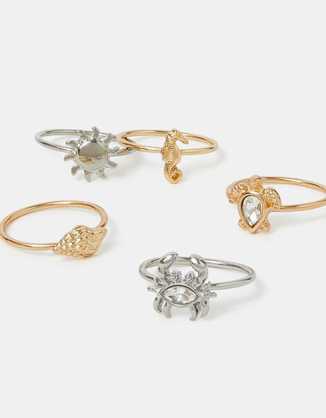 5-Pack Sea Friends Rings, Gold (GOLD), large