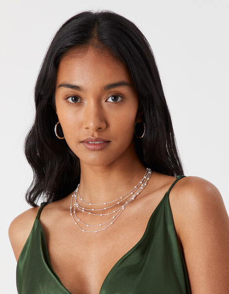 Pearl and Fine Chain Layered Necklace, , large