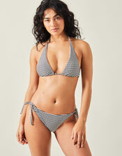 Stripe Seersucker Triangle Bikini Top, Black (BLACK WHITE), large