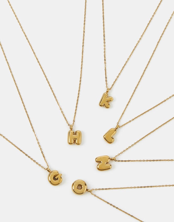 Stainless Steel Bubble Initial Pendant Necklace, Gold (GOLD), large