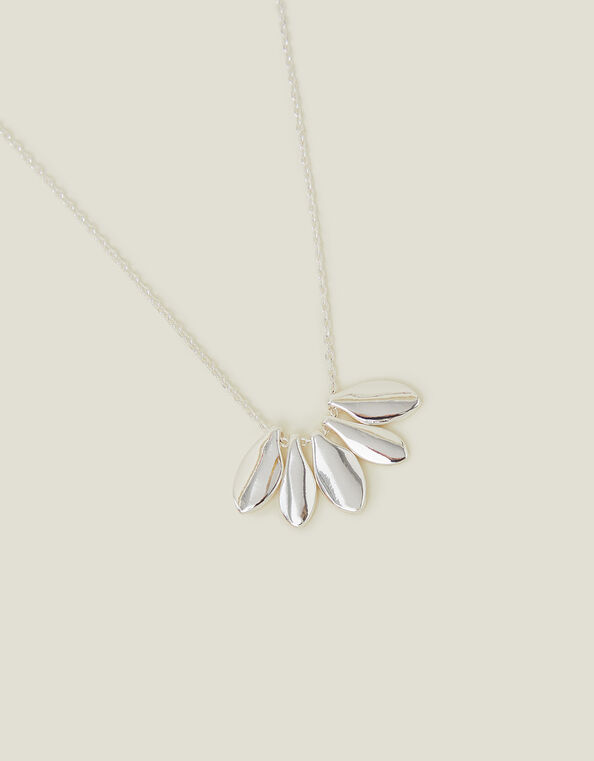 Sterling Silver-Plated Leaf Fan Necklace, , large
