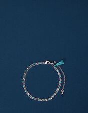 Sterling Silver-Plated Beaded Anklet, , large