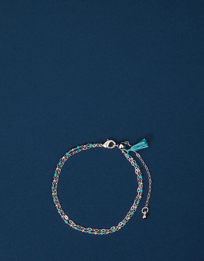 Sterling Silver-Plated Beaded Anklet, , large