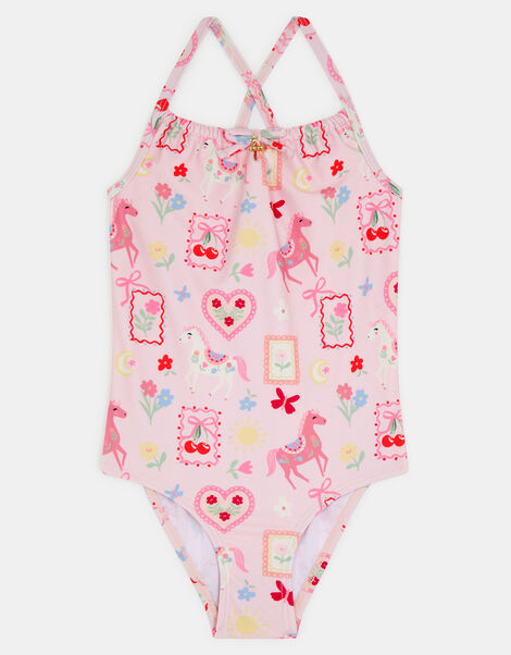 Girls Cowboy Print Swimsuit, Multi (PASTEL MULTI), large