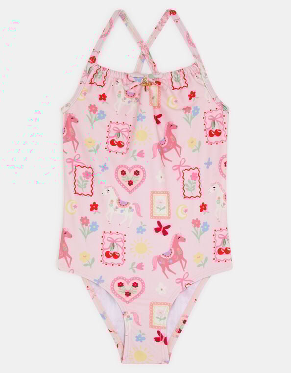 Girls Cowboy Print Swimsuit, Multi (PASTEL MULTI), large