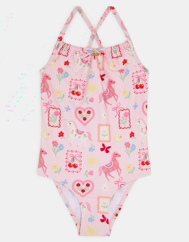 Girls Cowboy Print Swimsuit, Multi (PASTEL MULTI), large