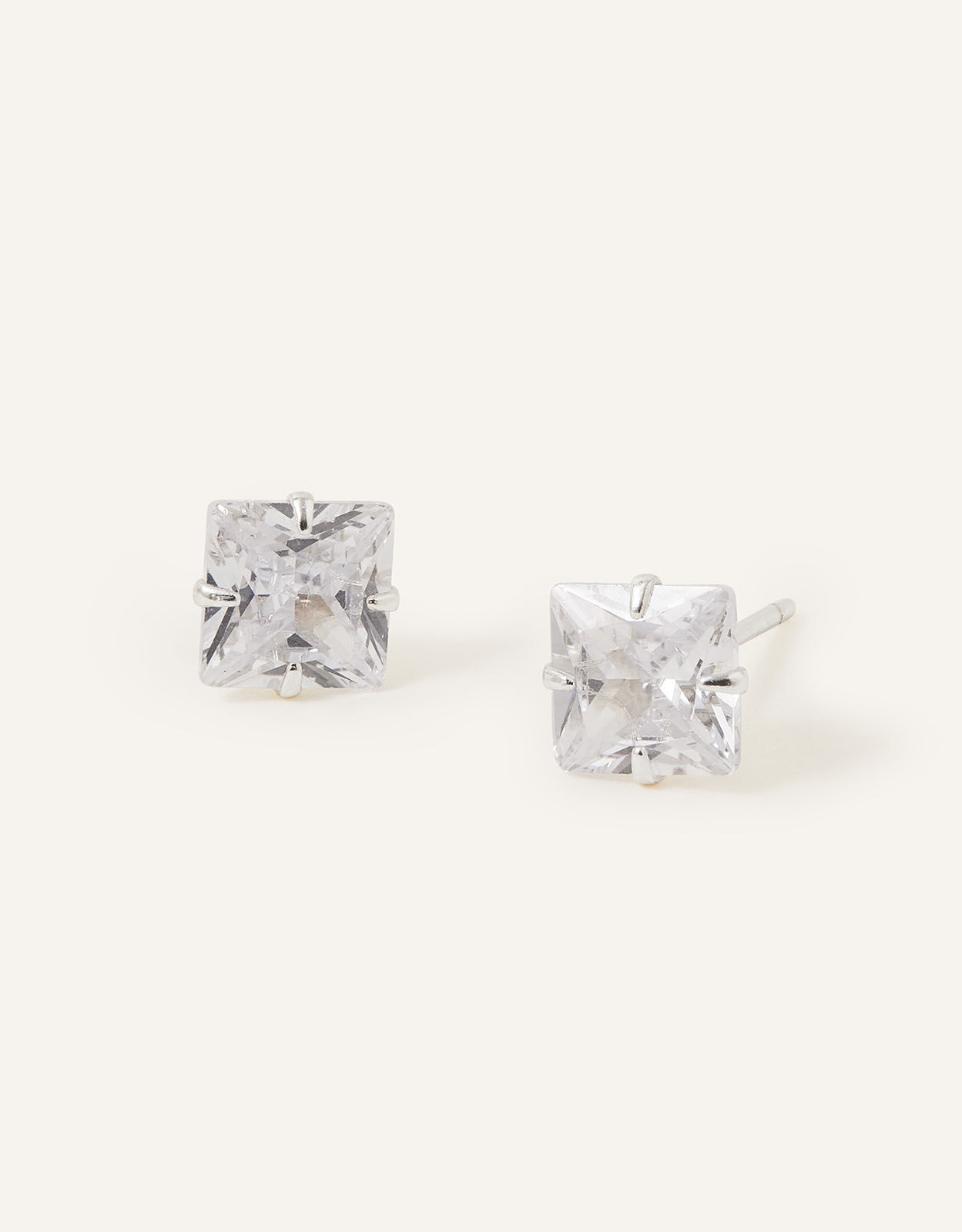 Sterling Silver Square Crystal Stud Earrings Sterling Silver Accessorize UK