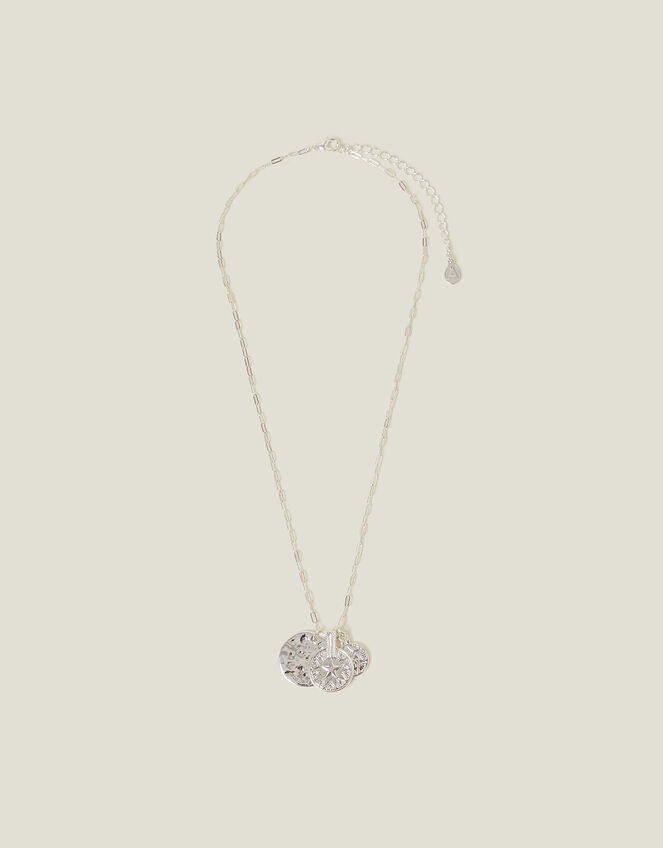 Textured Coin Pendants Necklace Silver, , large