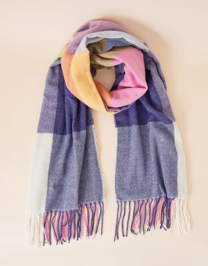 Colourblock Square Check Blanket Scarf, , large