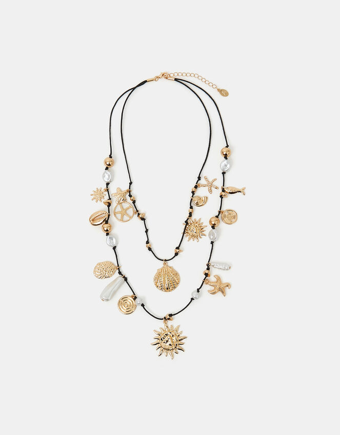 Sea Charm Layered Cord Necklace Gold, , large