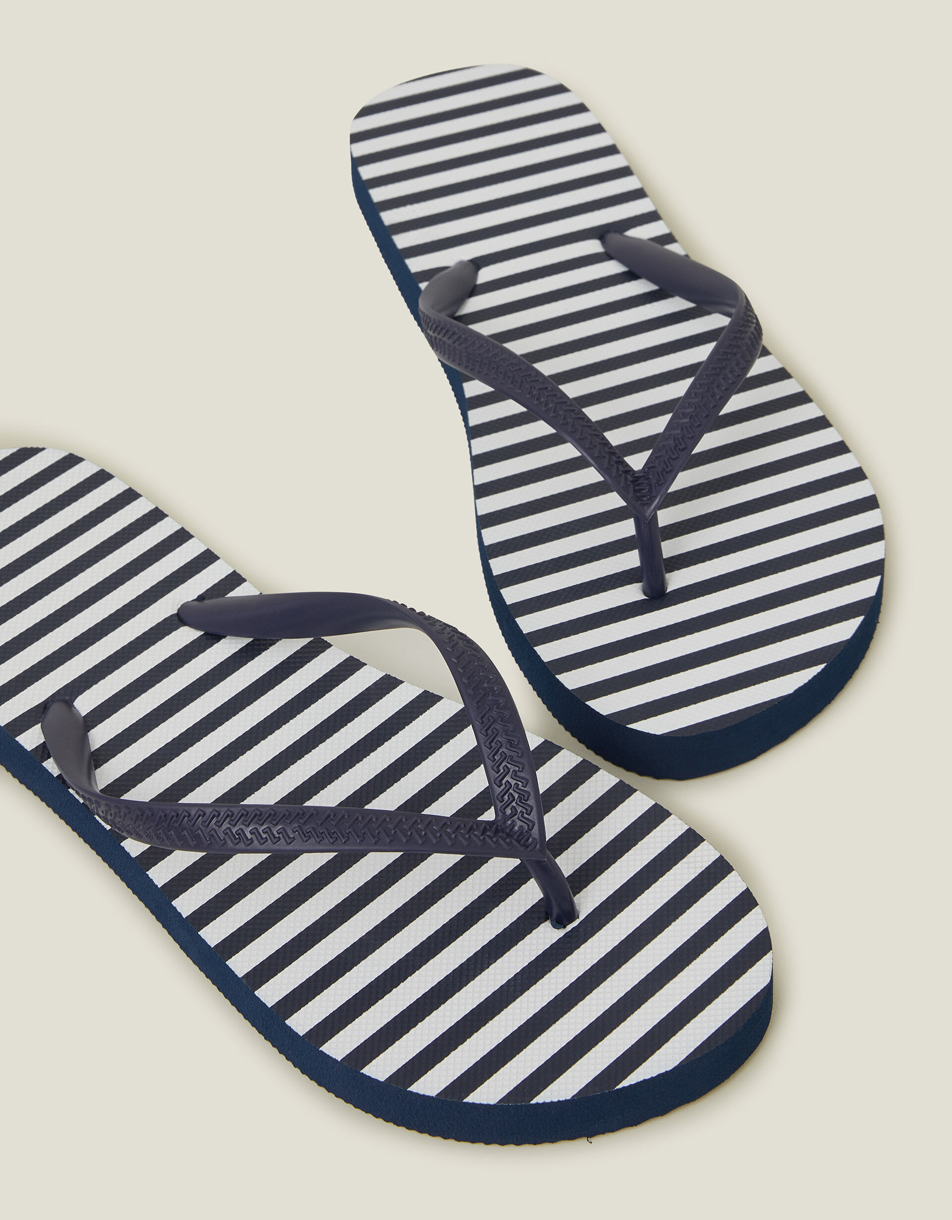 Blue and white striped flip flops discount