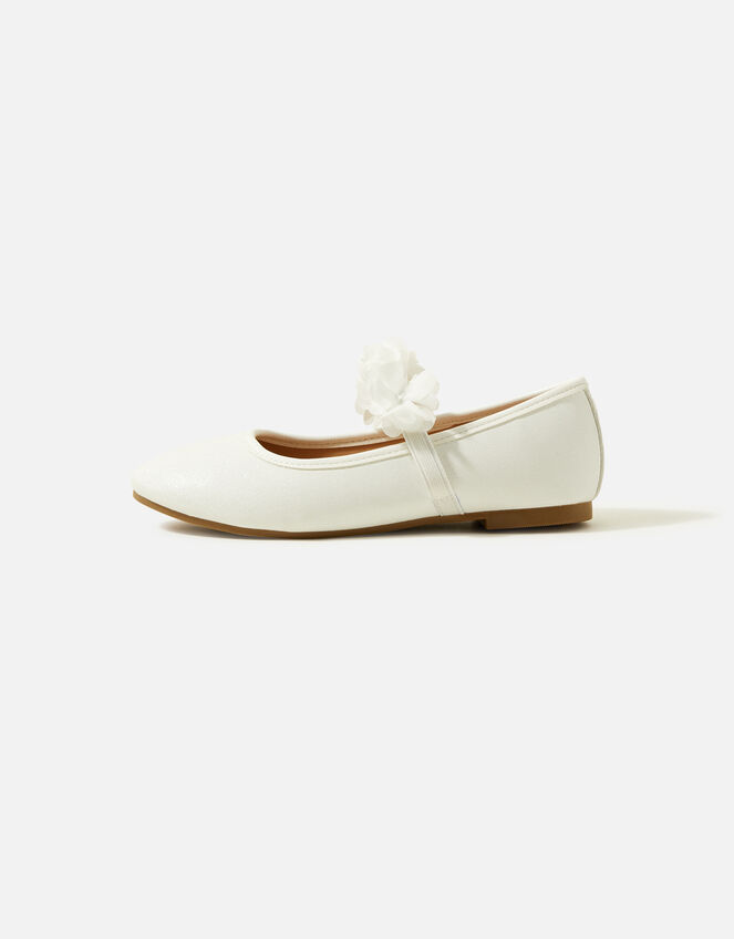 Girls Multi Corsage Ballerina Flats, Ivory (IVORY), large