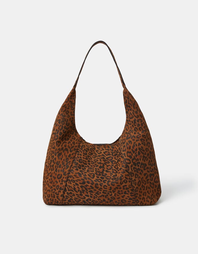Leopard Print Suede Shoulder Bag, , large