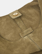 Slouchy Knot Leather Shoulder Bag, Green (KHAKI), large