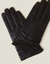 Leather Bow Gloves, Black (BLACK), large