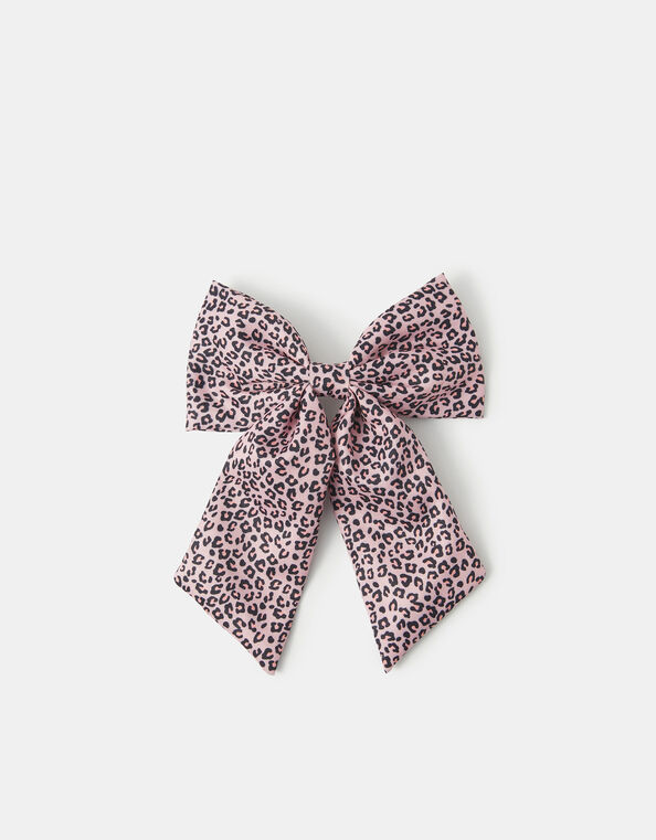 Girls Leopard Print Bow Barrette Hair Clip, , large