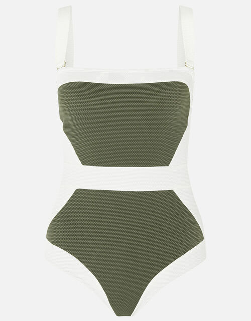 Illusion Textured Shaping Swimsuit, Green (KHAKI), large
