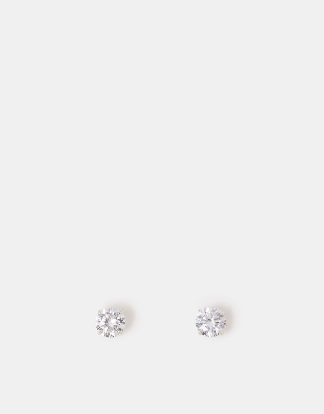 Sterling Silver Round Cut Cubic Zirconia Stud Earrings, , large