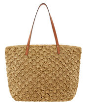 Raffia Shopper Bag with Colourful Strap, , large