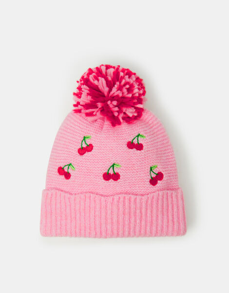 Girls Cherry Bobble Hat, Pink (PINK), large