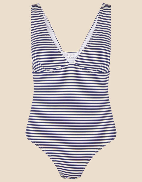 Texture Stripe Plunge Swimsuit, Blue (NAVY), large