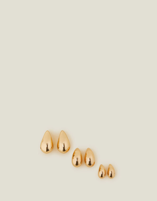 3-Pack Drop Curve Earrings, Gold (GOLD), large