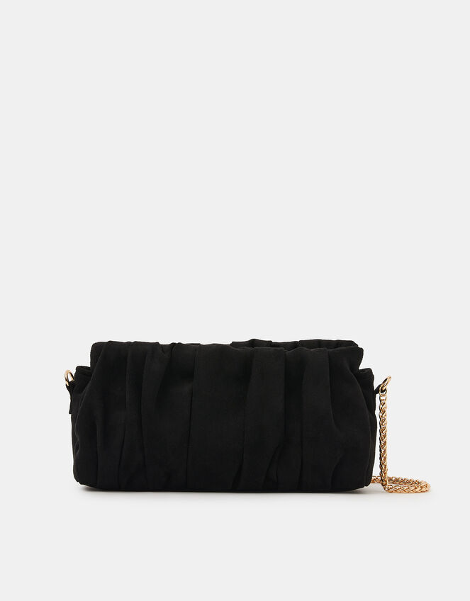 Suedette Ruched Clutch Bag, Black (BLACK), large