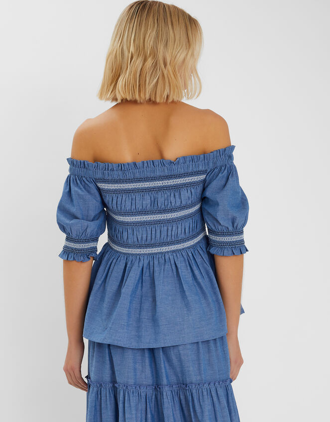Off-The-Shoulder Smocked Top, Blue (BLUE), large