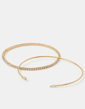 2-Pack 14ct Gold-Plated Stretch Tennis Bracelet & Bangle, , large