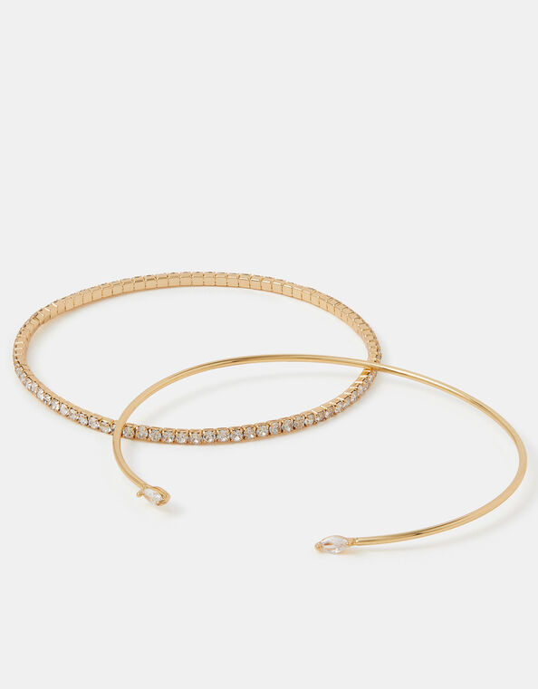 2-Pack 14ct Gold-Plated Stretch Tennis Bracelet & Bangle, , large