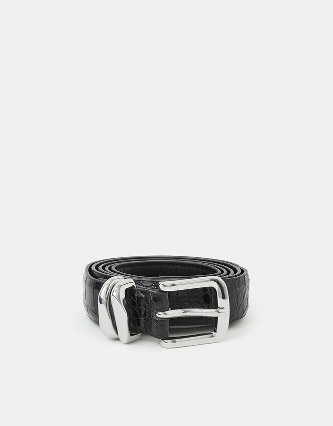 Faux Croc Skin Belt , Black (BLACK), large
