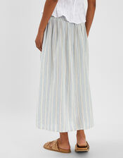 Stripe Gathered Waist Maxi Skirt, White (WHITE), large