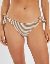 Textured Stripe Tie Side Bikini Bottoms, Camel (BEIGE), large
