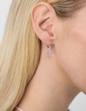 Sterling Silver Beaded Drop Huggie Hoop Earrings, , large