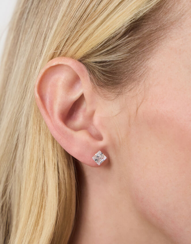 Sterling Silver Square Crystal Stud Earrings, , large