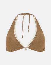 Shimmer Whipstitch Triangle Bikini Top, Gold (GOLD), large