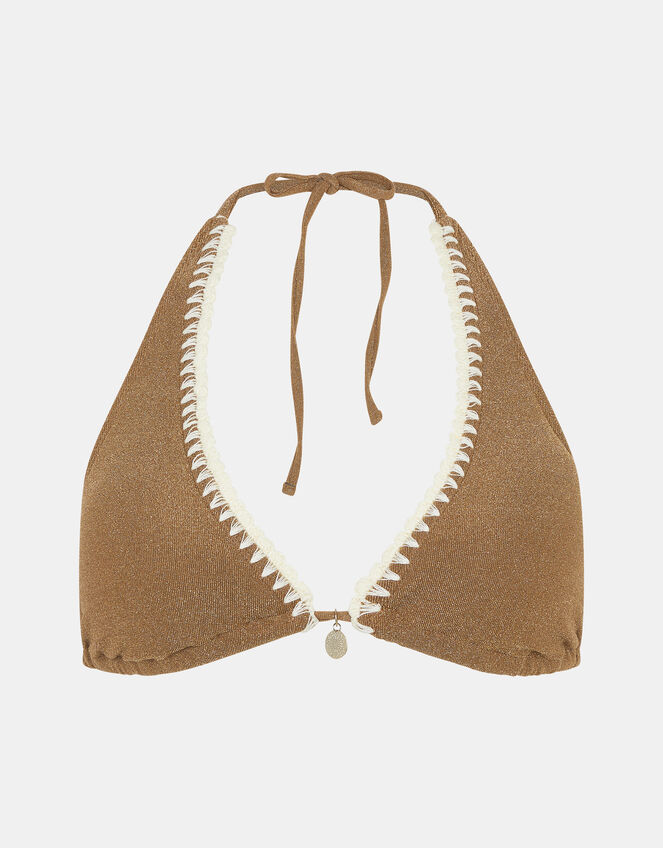 Shimmer Whipstitch Triangle Bikini Top, Gold (GOLD), large