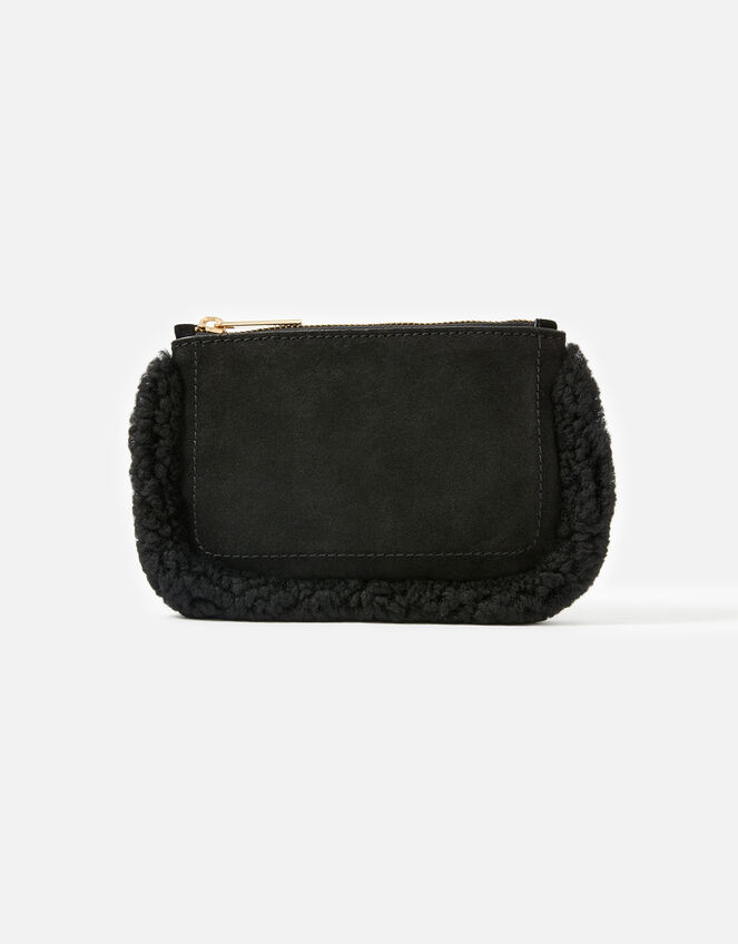 Shearling Leather Pouch, Black (BLACK), large