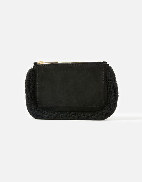 Shearling Leather Pouch Black, Black (BLACK), large