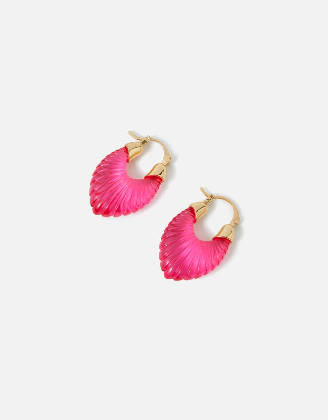 Chunky Resin Oval Hoop Earrings, Pink (FUCHSIA), large